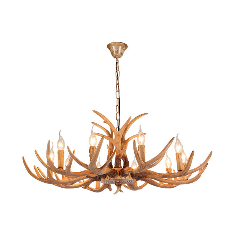 Rustic Brown Resin Chandelier With Deer Antler - 4/6/8 Heads Candle Pendant Light For Dining Room