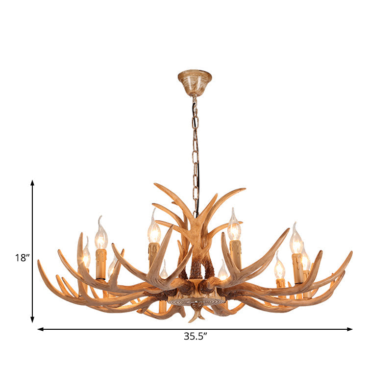 Rustic Brown Resin Chandelier With Deer Antler - 4/6/8 Heads Candle Pendant Light For Dining Room