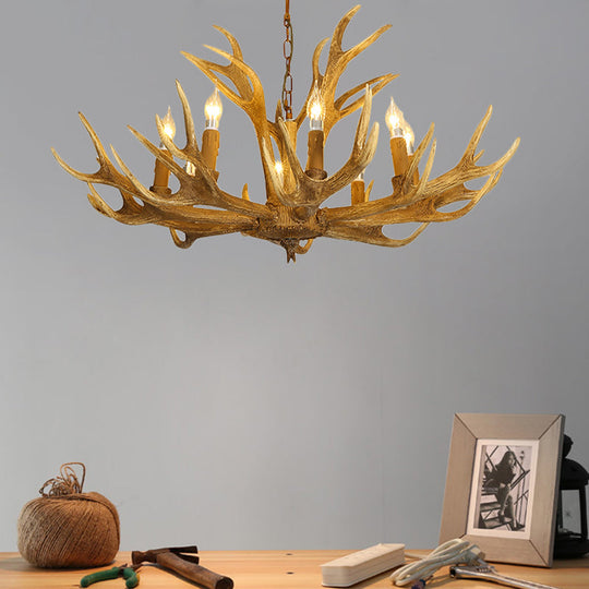 Traditional Brown Deer Antler Resin Pendant Lighting - 6 Or 8-Bulb Chandelier For Living Room