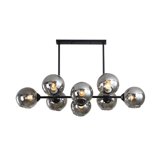 Modern Black Island Lighting With Smokey-Glass 8/12 Heads - Stylish Hanging Lamp For Living Room