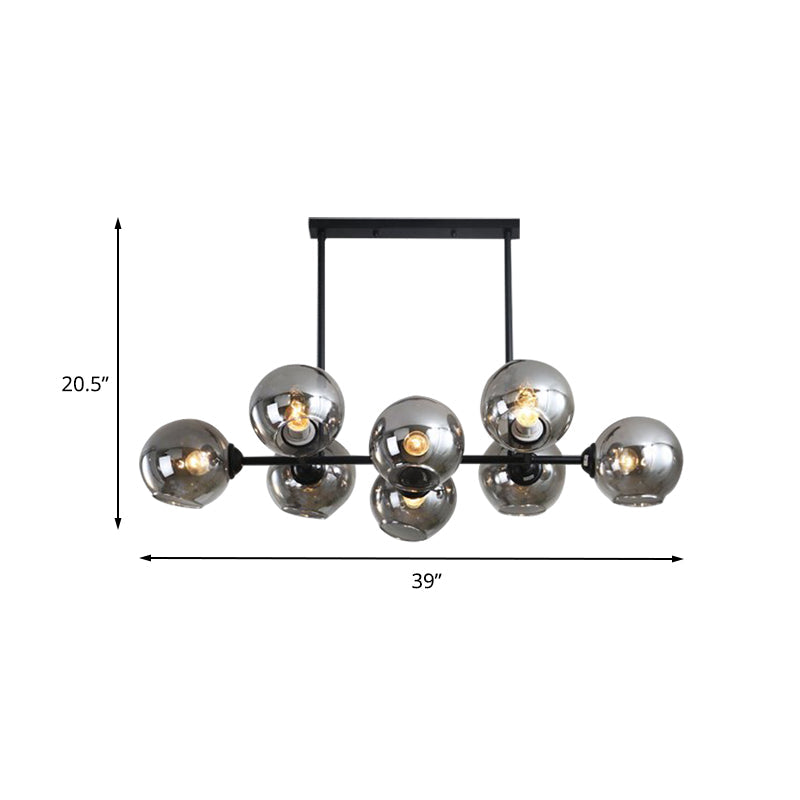 Modern Black Island Lighting With Smokey-Glass 8/12 Heads - Stylish Hanging Lamp For Living Room