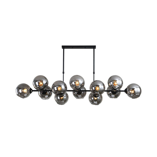 Modern Black Island Lighting With Smokey-Glass 8/12 Heads - Stylish Hanging Lamp For Living Room