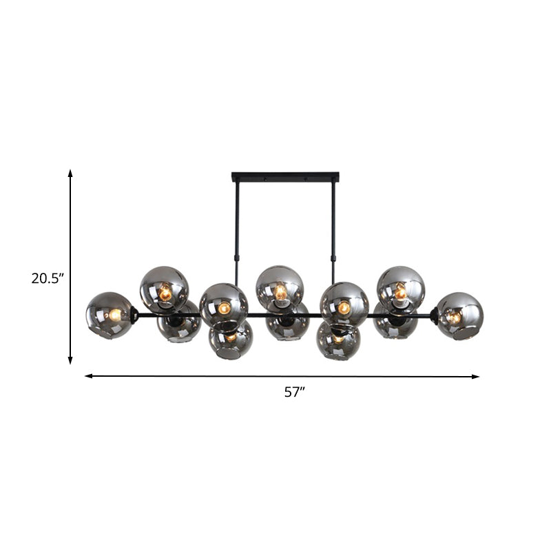 Modern Black Island Lighting With Smokey-Glass 8/12 Heads - Stylish Hanging Lamp For Living Room