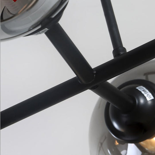 Modern Black Island Lighting With Smokey-Glass 8/12 Heads - Stylish Hanging Lamp For Living Room