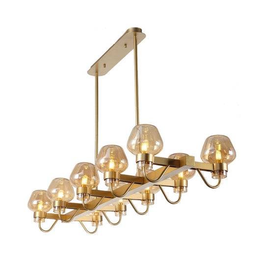 Contemporary Island Lamp: 10 Glass Bulbs In Clear/Amber/Smoke Suspended Fixture - Black/Brass For