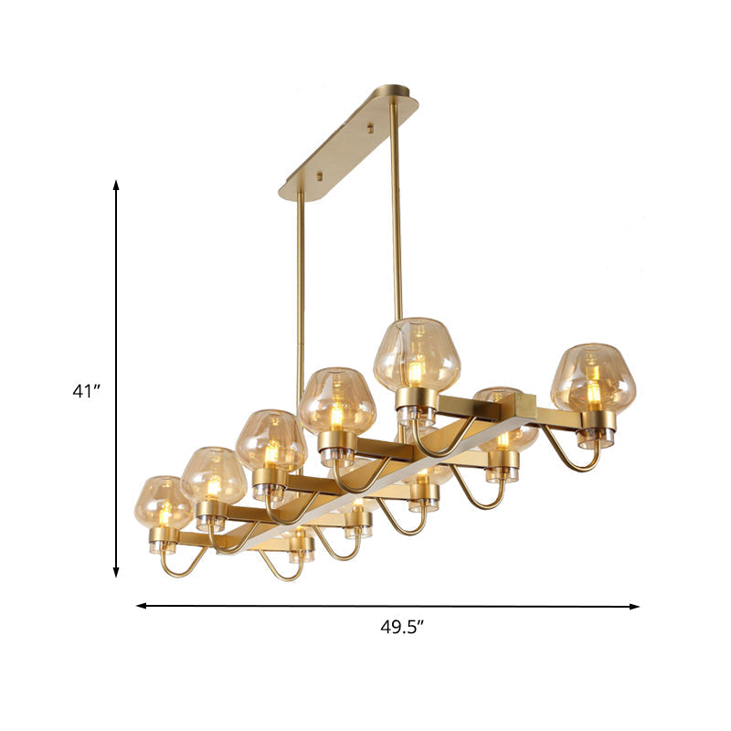 Contemporary Island Lamp: 10 Glass Bulbs In Clear/Amber/Smoke Suspended Fixture - Black/Brass For