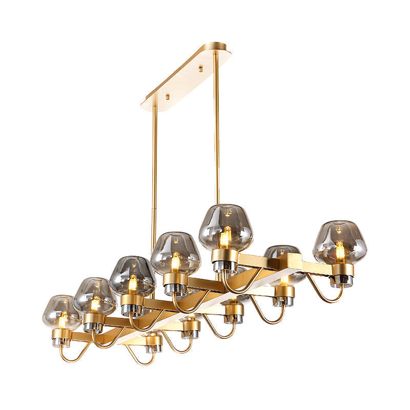 Contemporary Island Lamp: 10 Glass Bulbs In Clear/Amber/Smoke Suspended Fixture - Black/Brass For