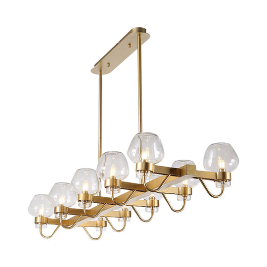 Contemporary Island Lamp: 10 Glass Bulbs In Clear/Amber/Smoke Suspended Fixture - Black/Brass For