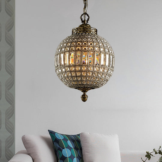 Traditional Gold Crystal Globe Pendant Ceiling Light For Living Rooms - Single Head