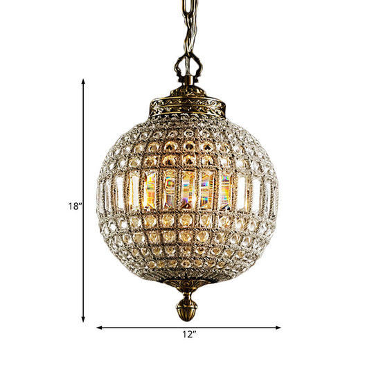 Traditional Gold Crystal Globe Pendant Ceiling Light For Living Rooms - Single Head