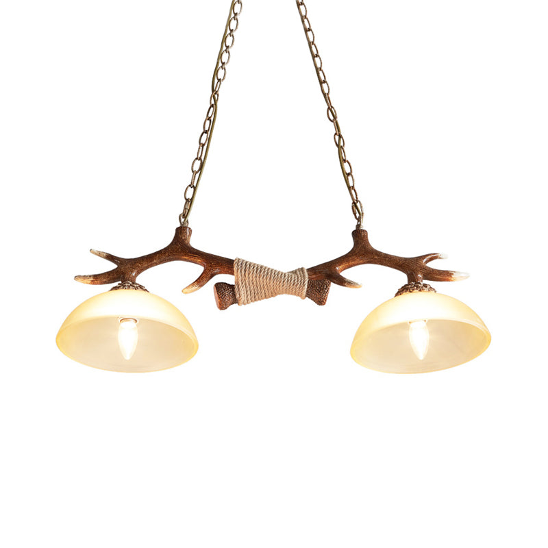 Brown Glass Island Lamp - 2-Bulb Suspension Light For Restaurants With Traditional Design