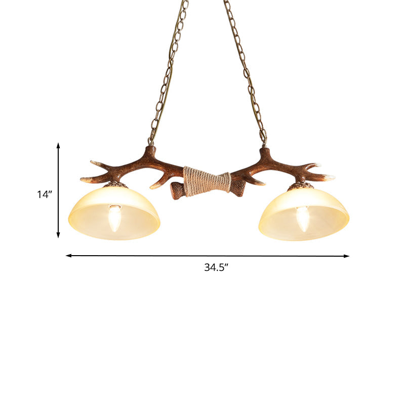 Brown Glass Island Lamp - 2-Bulb Suspension Light For Restaurants With Traditional Design