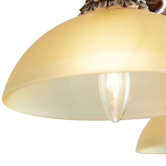 Brown Glass Island Lamp - 2-Bulb Suspension Light For Restaurants With Traditional Design