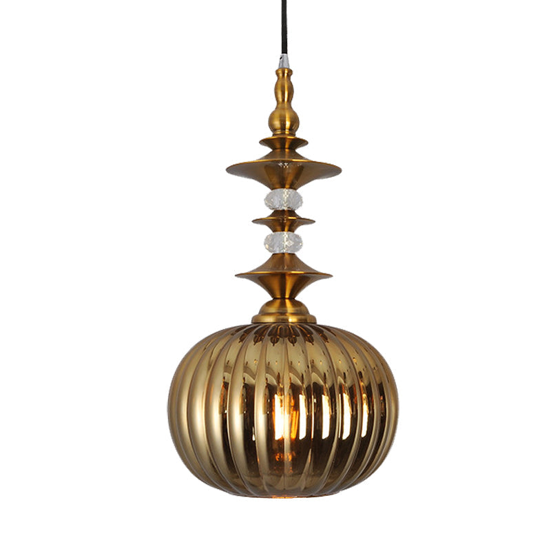 Globe Glass Ceiling Lamp - Modern 1 Head Hanging Kit For Dining Room Copper/Chrome/Gold Finish