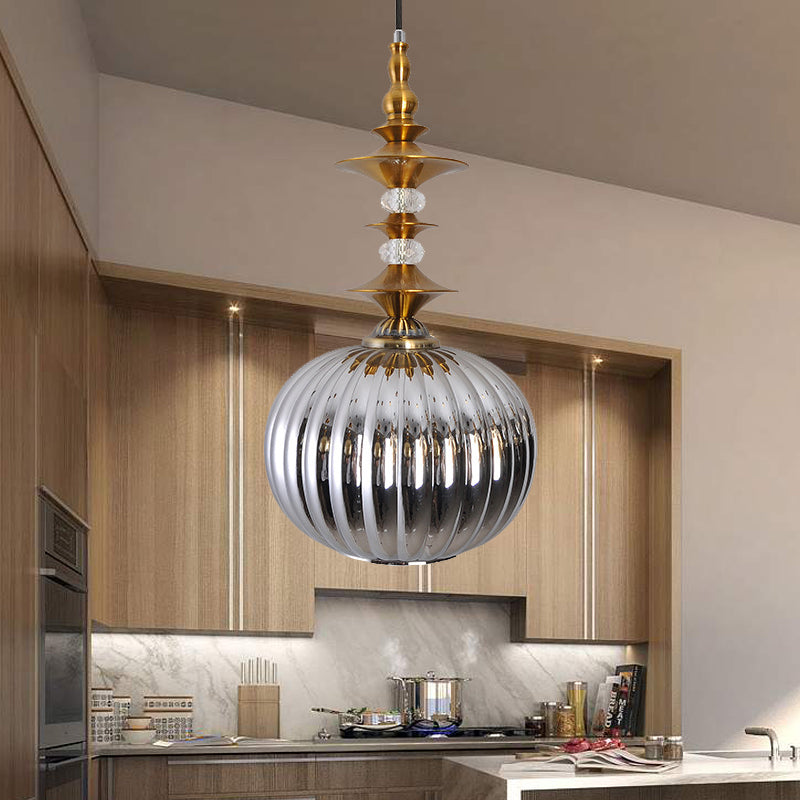 Globe Glass Ceiling Lamp - Modern 1 Head Hanging Kit For Dining Room Copper/Chrome/Gold Finish