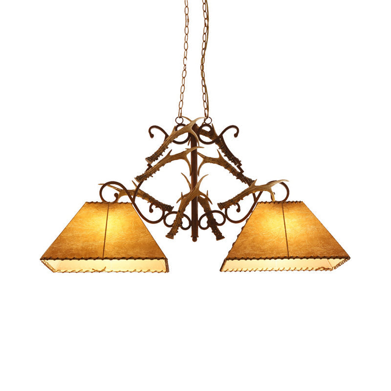 Traditional Brown Fabric Trapezoid Island Chandelier With 2 Heads - Perfect For Living Room