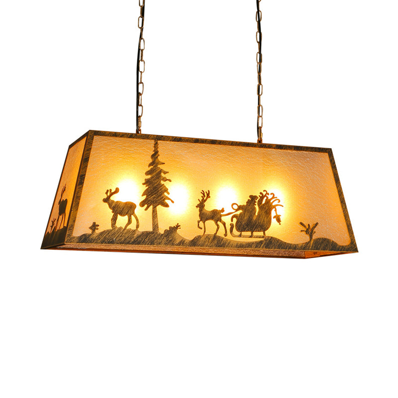 Brown Fabric Trapezoidal Island Lamp - Traditional Pendant Ceiling Light For Restaurants (4-Head)