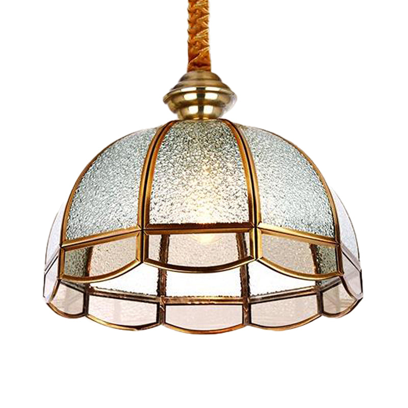 Modern Gold Glass Dome Pendant Light With Textured Design - Ideal For Living Room