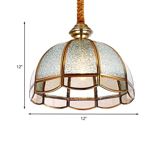 Modern Gold Glass Dome Pendant Light With Textured Design - Ideal For Living Room