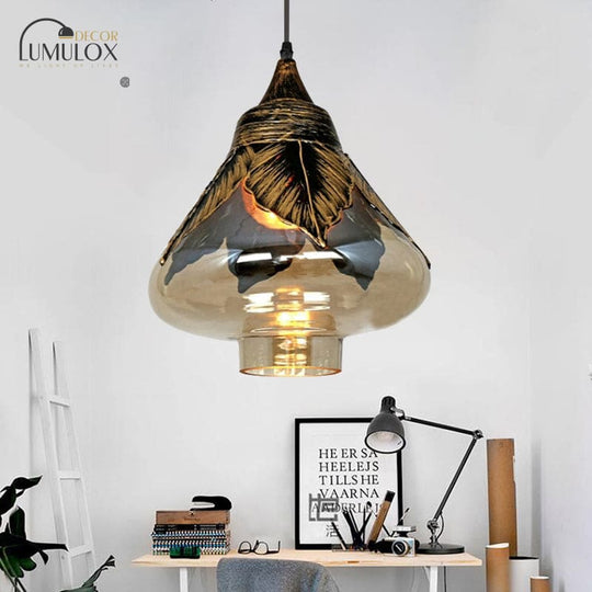 1 Head Clear Glass Colonial Style Pendant Lighting Fixture