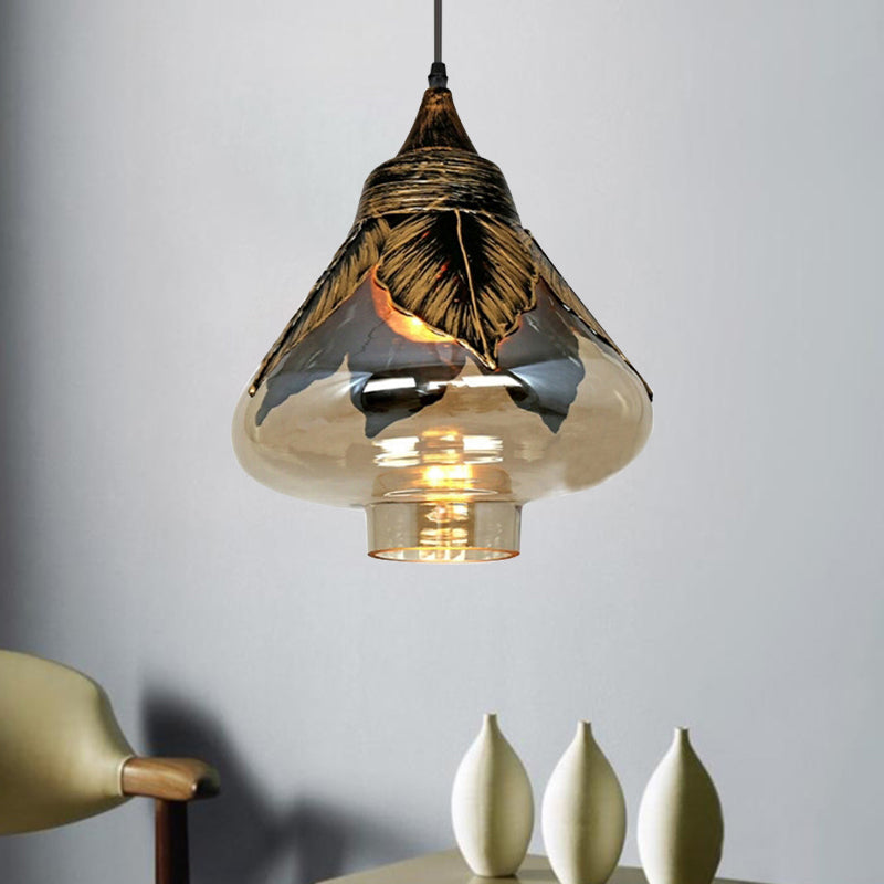 Clear Glass Colonial Pendant Hanging Lamp For Dining Room - 1 Head Cylinder/Barn/Mushroom Design