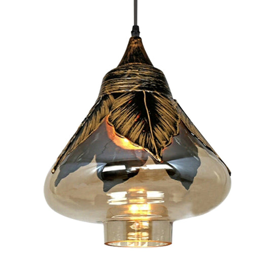 Clear Glass Colonial Pendant Hanging Lamp For Dining Room - 1 Head Cylinder/Barn/Mushroom Design