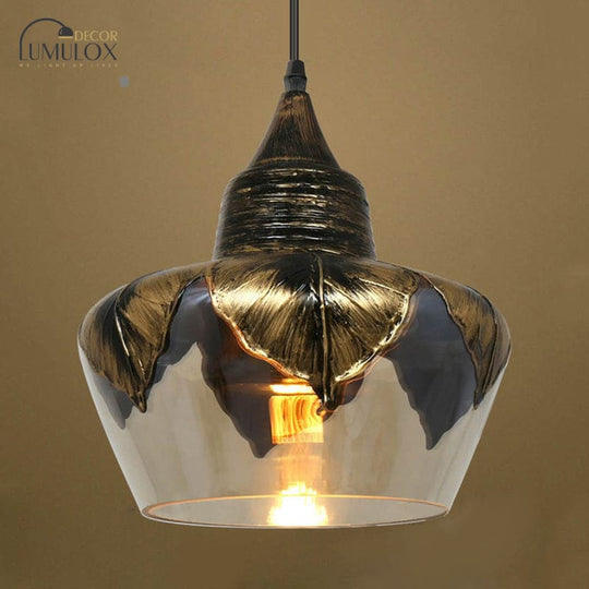 1 Head Clear Glass Colonial Style Pendant Lighting Fixture