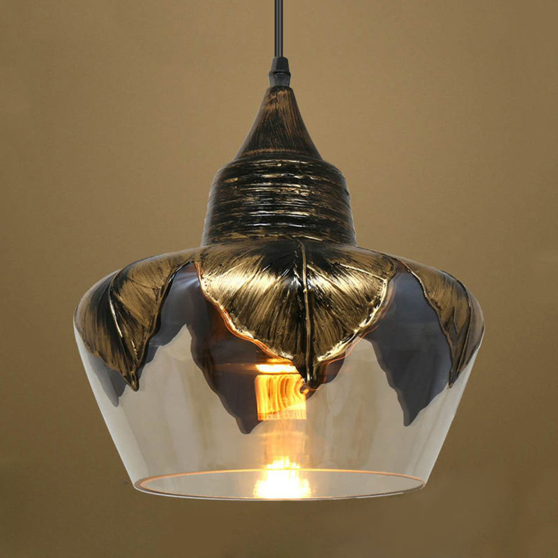 Clear Glass Colonial Pendant Hanging Lamp For Dining Room - 1 Head Cylinder/Barn/Mushroom Design /