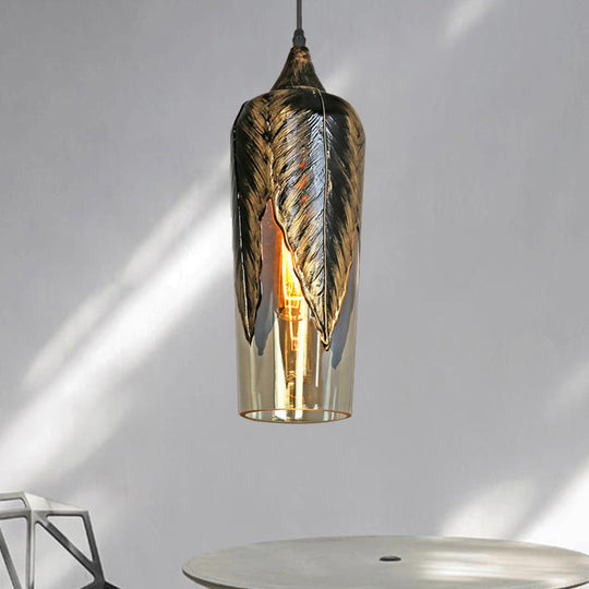 Clear Glass Colonial Pendant Hanging Lamp For Dining Room - 1 Head Cylinder/Barn/Mushroom Design