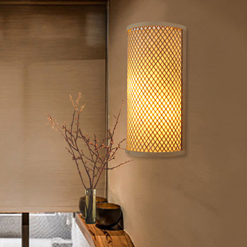 Bamboo Wall Mount Light: Lodge Style Beige Sconce For Hallway