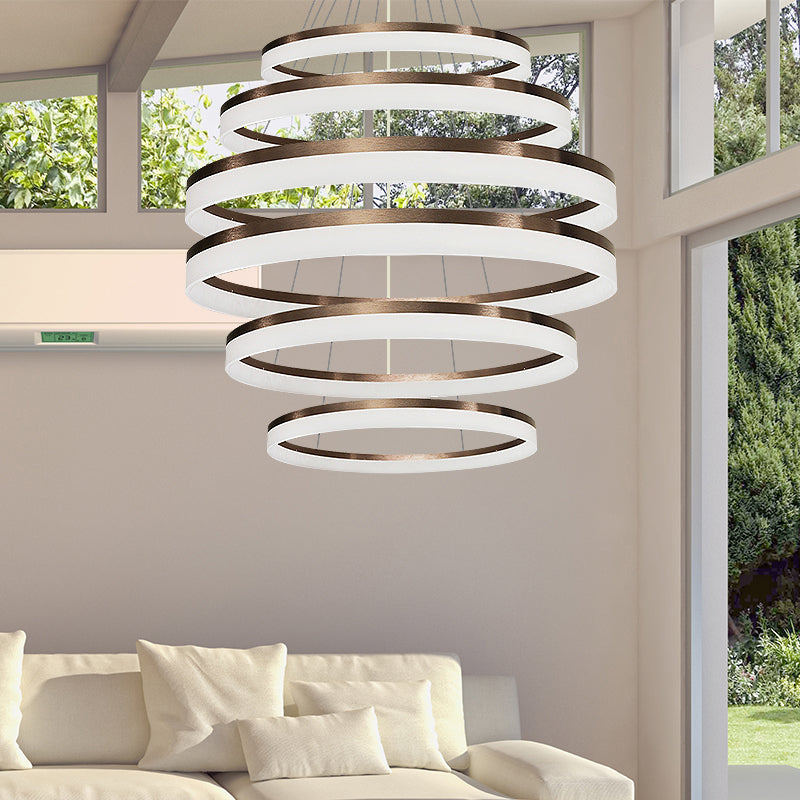 Contemporary Acrylic Round Chandelier Light - 4/5/6-Head Brown Ceiling Pendant In Warm/White/Natural