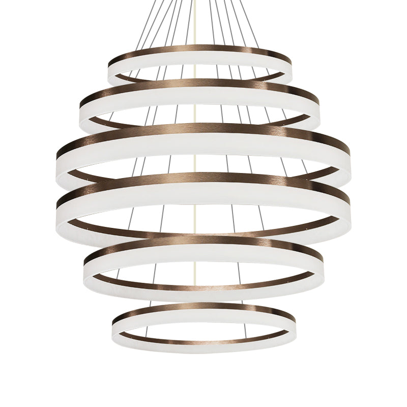 Contemporary Acrylic Round Chandelier Light - 4/5/6-Head Brown Ceiling Pendant In Warm/White/Natural