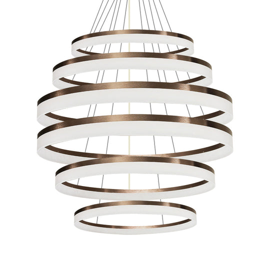 Contemporary Acrylic Round Chandelier Light - 4/5/6-Head Brown Ceiling Pendant In Warm/White/Natural