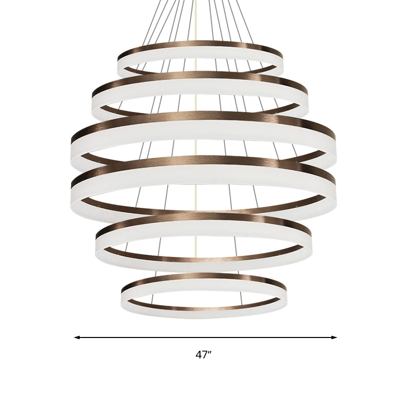 Contemporary Acrylic Round Chandelier Light - 4/5/6-Head Brown Ceiling Pendant In Warm/White/Natural