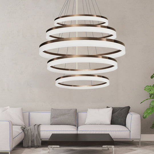 Contemporary Acrylic Round Chandelier Light - 4/5/6-Head Brown Ceiling Pendant In Warm/White/Natural