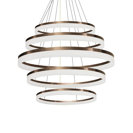 Contemporary Acrylic Round Chandelier Light - 4/5/6-Head Brown Ceiling Pendant In Warm/White/Natural