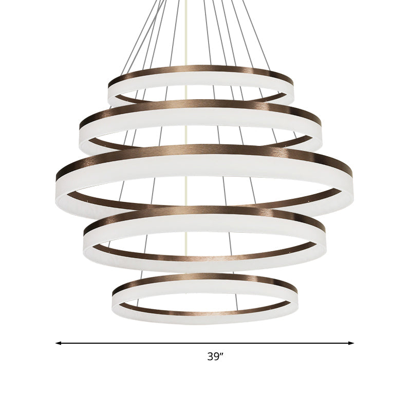 Contemporary Acrylic Round Chandelier Light - 4/5/6-Head Brown Ceiling Pendant In Warm/White/Natural