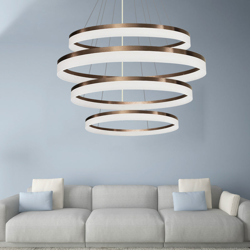 Contemporary Acrylic Round Chandelier Light - 4/5/6-Head Brown Ceiling Pendant In Warm/White/Natural