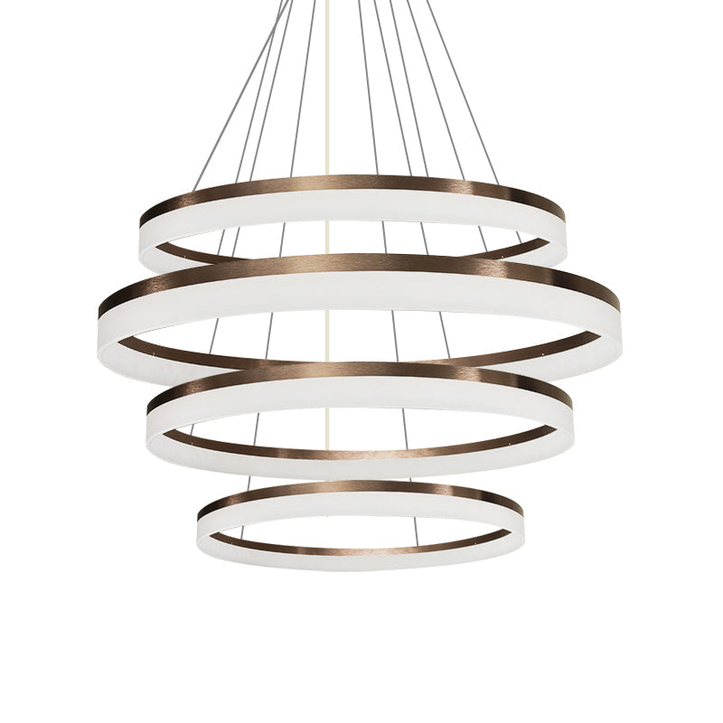 Contemporary Acrylic Round Chandelier Light - 4/5/6-Head Brown Ceiling Pendant In Warm/White/Natural