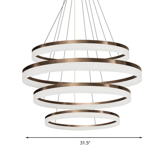 Contemporary Acrylic Round Chandelier Light - 4/5/6-Head Brown Ceiling Pendant In Warm/White/Natural