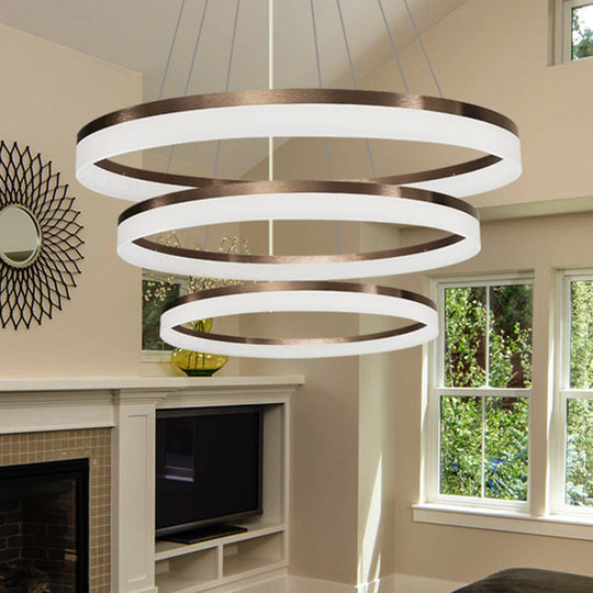 Contemporary Acrylic Round Chandelier Light - 4/5/6-Head Brown Ceiling Pendant In Warm/White/Natural