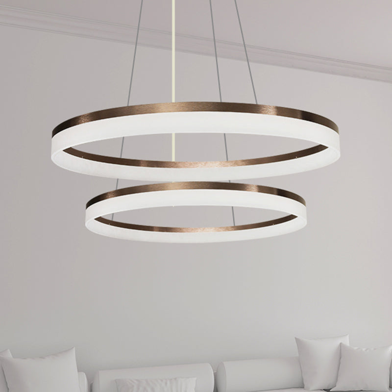 Contemporary Acrylic Round Chandelier Light - 4/5/6-Head Brown Ceiling Pendant In Warm/White/Natural