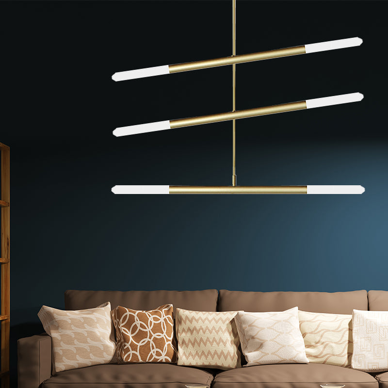 Tube Chandelier Led Ceiling Pendant Light - Modern Black/White/Gold Design 2/4/6-Light Options