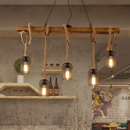 Industrial Metal Mesh Bell Pendant Light - Black With Hanging Rope & 3/5 Bulbs Restaurant Island