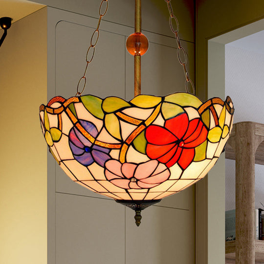 Dome-Shaped Stained Glass Semi Flush Light - Retro Style for Dining Room (16" W, 1 Light)