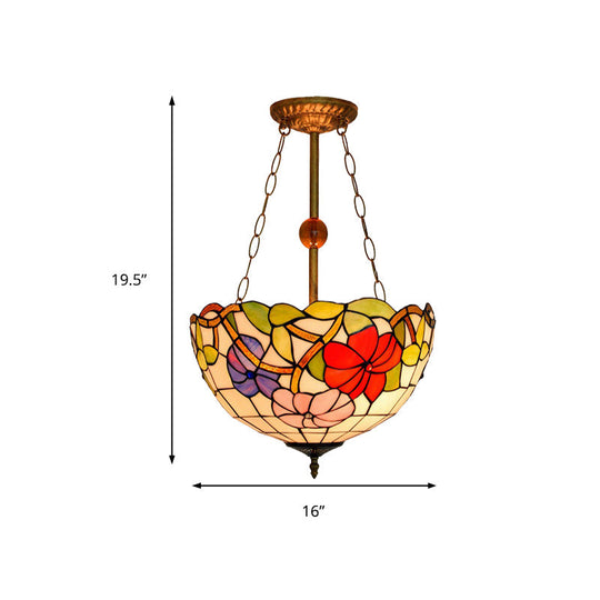 Dome-Shaped Stained Glass Semi Flush Light - Retro Style for Dining Room (16" W, 1 Light)