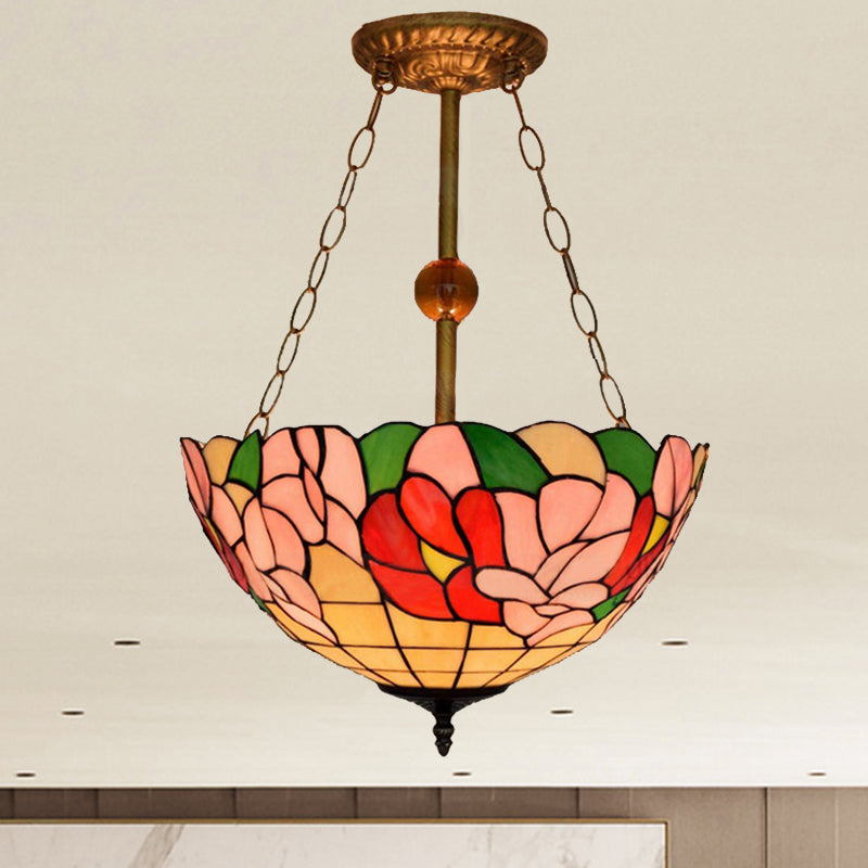 Dome-Shaped Stained Glass Semi Flush Light - Retro Style for Dining Room (16" W, 1 Light)