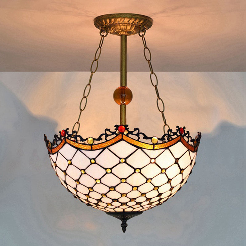 16 Retro Style Stained Glass Semi Flush Mount Light For Dining Room