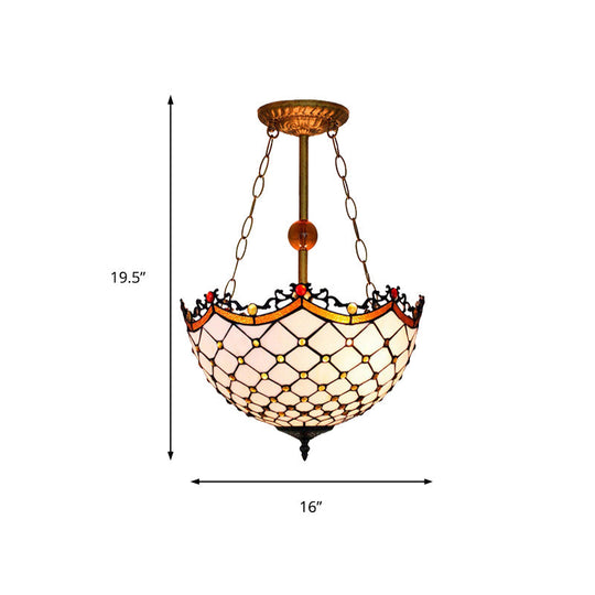 Dome-Shaped Stained Glass Semi Flush Light - Retro Style for Dining Room (16" W, 1 Light)