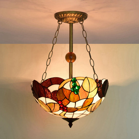 16 Retro Style Stained Glass Semi Flush Mount Light For Dining Room Beige /